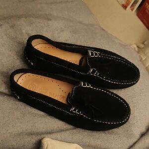 Dar2 Boy/Girl Black Suede Leather Mocassin/Loafer Sz 1  (32) Y2K Luxury Retro